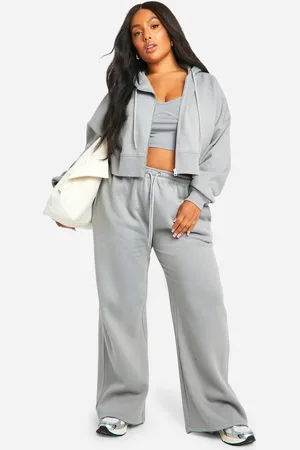 Boohoo Womens Plus Seam Detail Crop Top 3 Piece Hooded Tracksuit - - 26