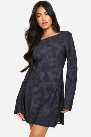 Boohoo Womens Floral Low Back Flare Sleeve Dress - - 16