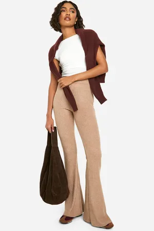 Boohoo Womens Tall Brushed Rib Flare Trouser - - 10