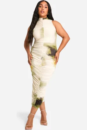 Boohoo Womens Plus Abstract Ruched Midi Dress - - 26