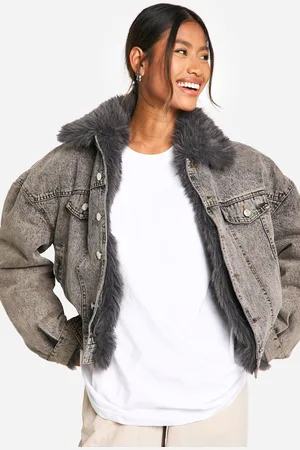 Boohoo Womens Faux Fur Collar Denim Jacket - - 10