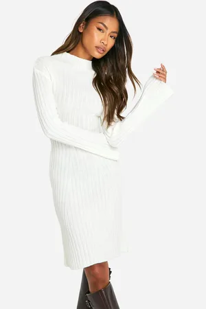 Boohoo Womens Mixed Rib Flared Sleeve Knitted Mini Dress - - L