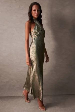 Blue Vanilla Womens Luxe Gold Twist Halter Neck Maxi Dress - - 14