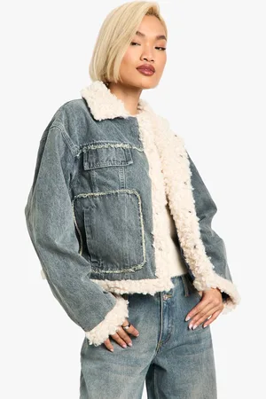 Boohoo Womens Teddy Trim Denim Jacket - - 16