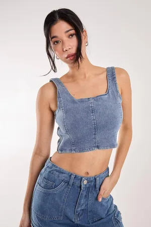 Pink Vanilla Womens Denim Cropped Corset Top - - L