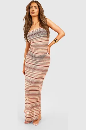 Boohoo Womens Stripe Crochet Bandeau Beach Maxi Dress - - M