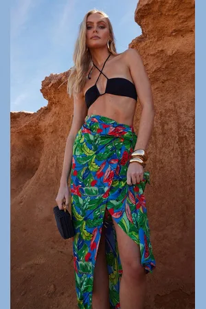 Dancing Leopard Womens Rio Tropical Print Skirt Wrap Shape Mock Tie Front - - 6