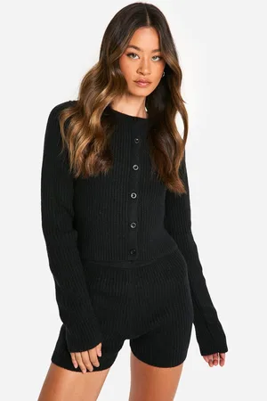 Boohoo Womens Tall Ribbed Cropped Cardigan And Micro Short Co Ord - - L