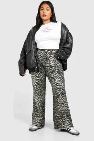 Boohoo Womens Plus Leopard Straight Leg Jean - - 20