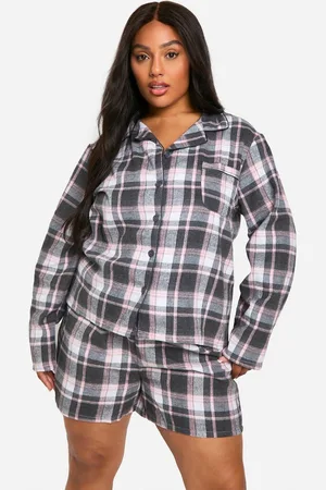 Boohoo Womens Plus Pink Check check Short Pyjama Set - - 16