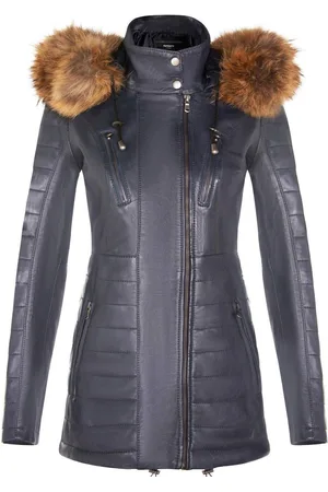 Infinity Womens Slim Fit Leather Hooded Parka Jacket-Northam - - 20