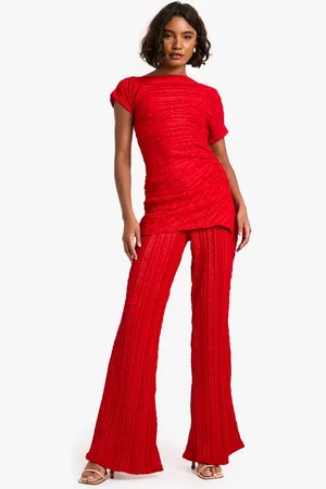 Boohoo Womens Tall Crinkle Texture Drape Top and Flare Co Ord - - 8