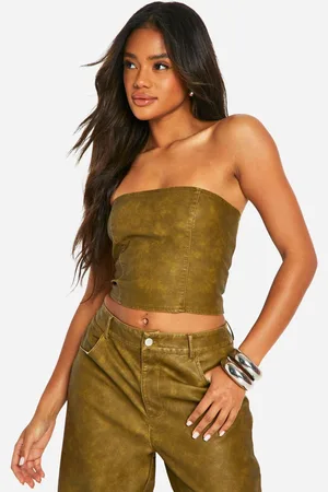 Boohoo Womens Washed Faux Leather Cropped Corset - - 16