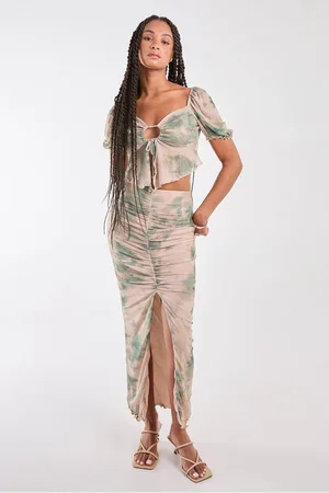 Pink Vanilla Womens Tie Dye Ruched Split Maxi Skirt - - L