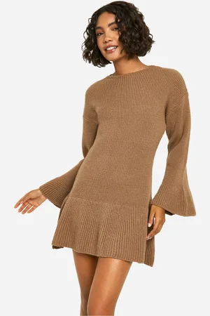 Boohoo Womens Tall Brushed Flare Sleeve Knit Skater Dress - - S