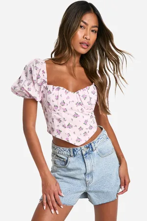 Boohoo Womens Blurred Floral Puff Sleeve Corset - - 10