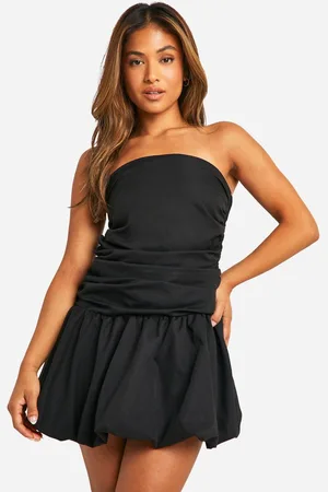 Boohoo Womens Petite Ruched Bandeau Open Back Puff Ball Mini Dress - - 16