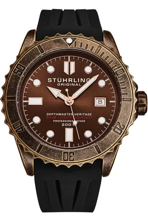 Stuhrling Swiss Automatic Depthmaster Heritage Diver Watch With rotating Bezel and silicone band Water Resistance up to 200 Meters - - One Size