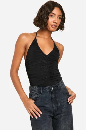 Boohoo Womens Tall Gathered Detail Double Layer Slinky Bodysuit - - 8