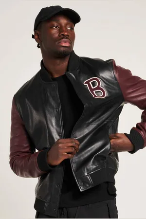 Barneys Originals Real Leather Varsity Jacket - - L