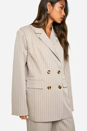 Boohoo Womens Tonal Pinstripe Oversized Double Breasted Tailored Blazer - - 10