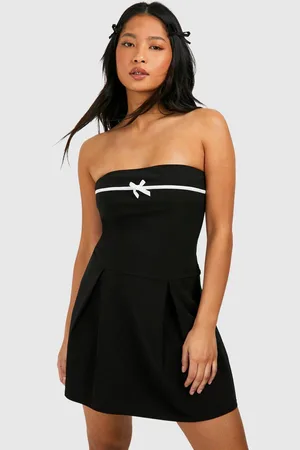 Boohoo Womens Petite Bow Contrast Pleated Bandeau Mini Dress - - 16