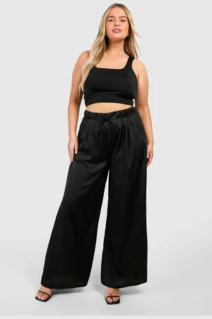 Boohoo Womens Plus Satin Drawstring Waistband Wide Leg Trouser - - 28