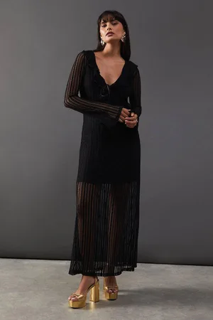 warehouse Womens Lace Ruffle Front Flute Sleeve Cardigan Dress Set - - 8