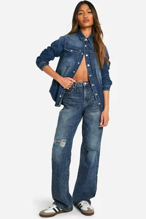 Boohoo Womens Basics Ripped Knee Boyfriend Jeans - - 12