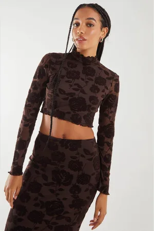Pink Vanilla Womens Flock Floral Long Sleeve Top - - M