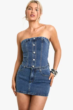 Boohoo Womens Diamante Denim Mini Skirt - - 14