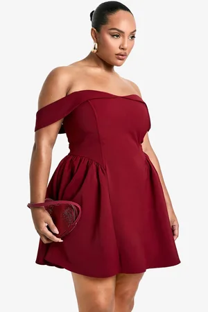 Boohoo Womens Plus Off The Shoulder Pleated Skater Dress - - 16