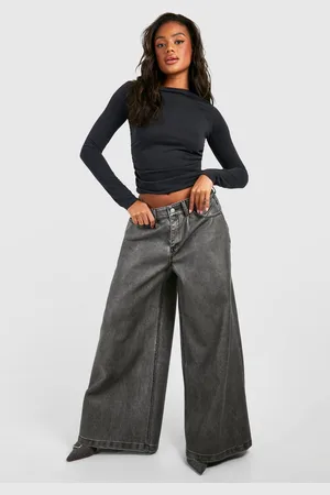 Boohoo Womens Vintage Look Faux Leather Wide Leg Trouser - - 16