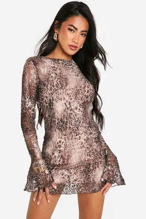 Boohoo Womens Lace Leopard Flare Sleeve Mini Dress - - 10