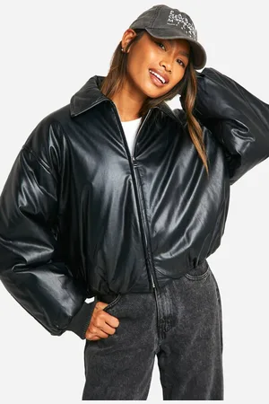 Boohoo Womens Padded Faux Leather Bomber Jacket - - 16