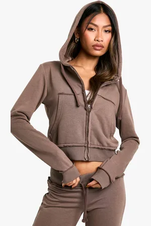 Boohoo Womens DISTRESSED DETAIL SHRUNKEN ZIP THROUGH HOODIE - - XL
