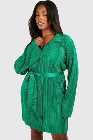 Boohoo Womens Plus Plisse Flared Sleeve Tie Shirt Dress - - 18