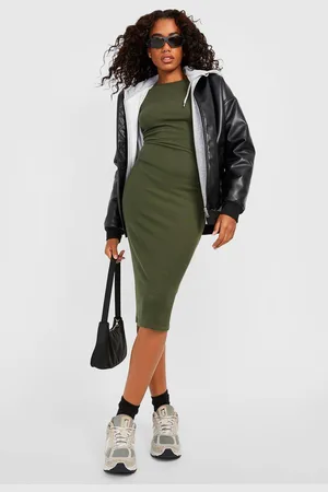 Boohoo Womens Crinkle Rib Long Sleeve Bodycon Dress - - 10
