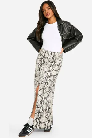 Boohoo Womens Print Denim Midaxi Skirt - 14