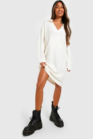 Boohoo Womens Soft Knit Collared Jumper Dress - - 10