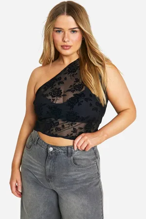 Boohoo Womens Plus Flocked Floral One Shoulder Top - - 20