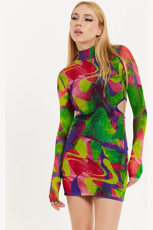 House of Holland Womens Abstract Multicolour Print Mini Dress - 14