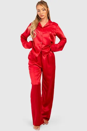 Boohoo Womens Heart Detail Pocket Button Front Shirt & Trousers Pyjama Set - - 10