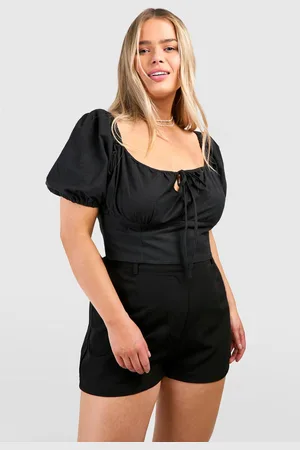Boohoo Womens Plus Linen Feel Puff Sleeve Ruched Bust Crop Top - - 18