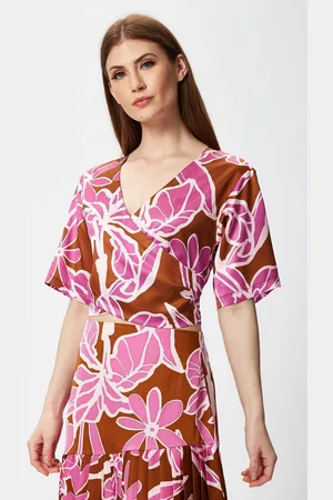 Liquorish Womens Purple Floral Top with Short Sleeves - - 10