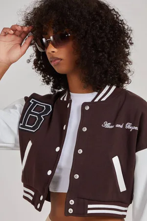 Pink Vanilla Womens Contrast Sleeve Baseball Jacket - - XS