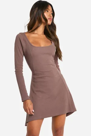Boohoo Womens Basic Rib Long Sleeve Skater - - 16