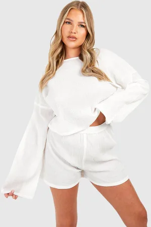 Boohoo Womens Plus Flare Sleeve And Button Front Loungewear Short Set - - 20