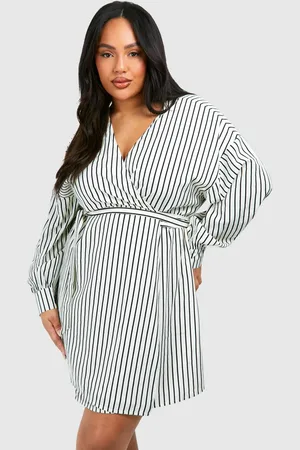 Boohoo Womens Plus Stripe Wrap Belted Shirt Dress - - 20