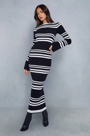 MissPap Womens Knitted Ribbed Stripe Maxi Dress - - S